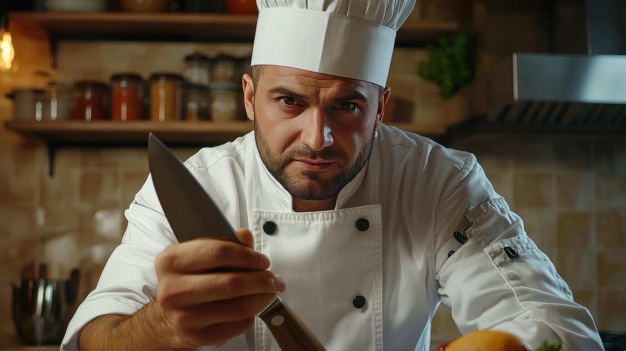 Chef al banco con coltello